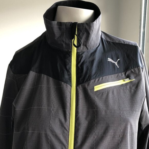 Puma Sport Lifestyle Athletic Full Zip Check Windbreaker Jacket Gry Blk Sz M - Picture 10 of 10
